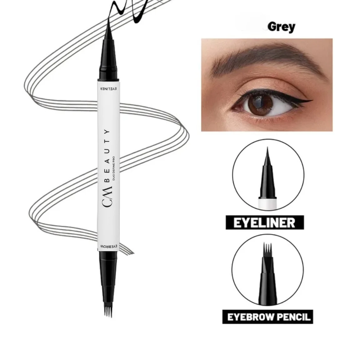 Cariocă pentru sprâncene 2 în 1 – 4 vârfuri + Eyeliner Negru Waterproof - Grey - imagine 2